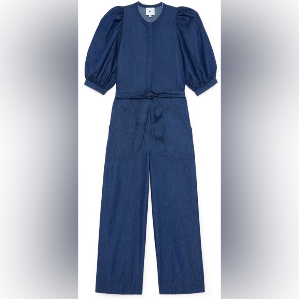 G. LABEL GOOP DENIM  PUFF SLEEVE JUMPSUIT 4 c